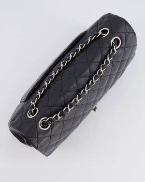 Chanel Medium Black Classic Double Flap Bag in Lambskin Leather with Silver Hardware