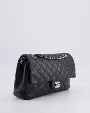 Chanel Medium Black Classic Double Flap Bag in Lambskin Leather with Silver Hardware