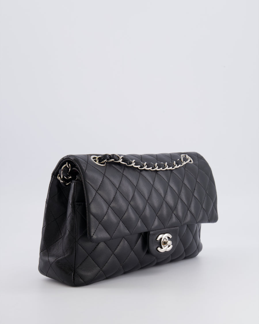 Chanel Medium Black Classic Double Flap Bag in Lambskin Leather with Silver Hardware