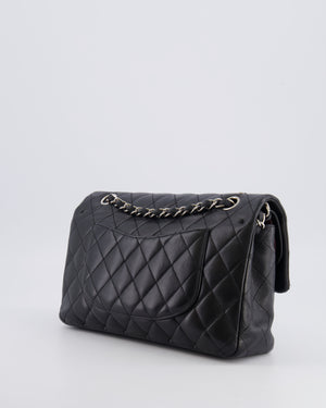 Chanel Medium Black Classic Double Flap Bag in Lambskin Leather with Silver Hardware