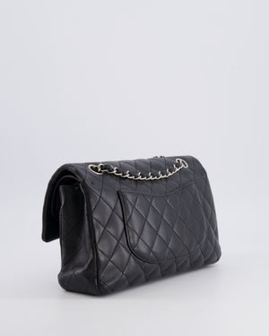 Chanel Medium Black Classic Double Flap Bag in Lambskin Leather with Silver Hardware