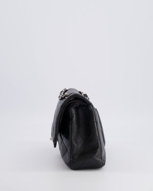 Chanel Medium Black Classic Double Flap Bag in Lambskin Leather with Silver Hardware