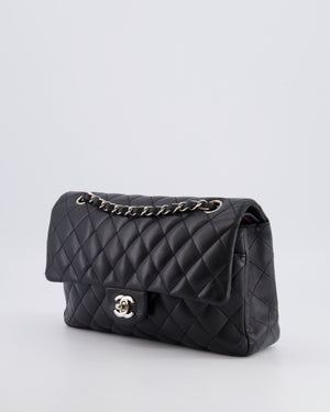 Chanel Medium Black Classic Double Flap Bag in Lambskin Leather with Silver Hardware