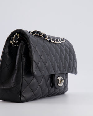 Chanel Medium Black Classic Double Flap Bag in Lambskin Leather with Silver Hardware