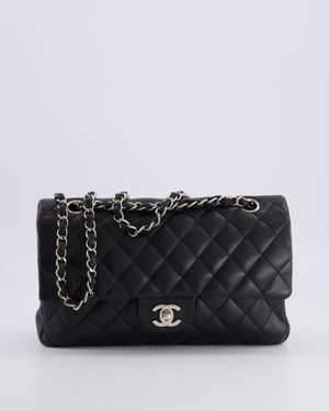 Chanel Medium Black Classic Double Flap Bag in Lambskin Leather with Silver Hardware