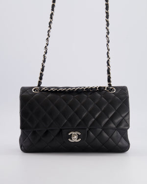 Chanel Medium Black Classic Double Flap Bag in Lambskin Leather with Silver Hardware
