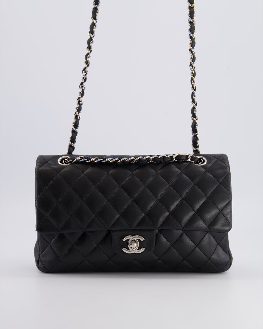 Chanel Medium Black Classic Double Flap Bag in Lambskin Leather with Silver Hardware