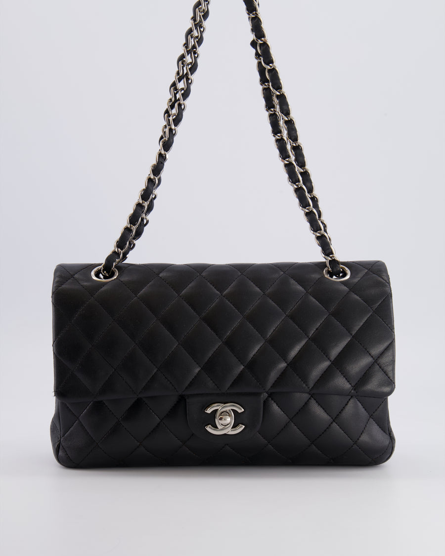 Chanel Medium Black Classic Double Flap Bag in Lambskin Leather with Silver Hardware