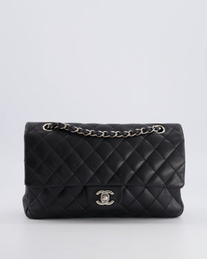 Chanel Medium Black Classic Double Flap Bag in Lambskin Leather with Silver Hardware