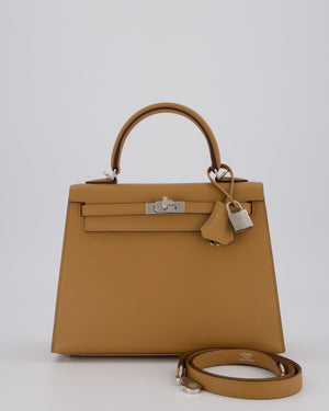 Hermès Kelly 25 Sellier Bag in Biscuit Epsom Leather with Palladium Hardware