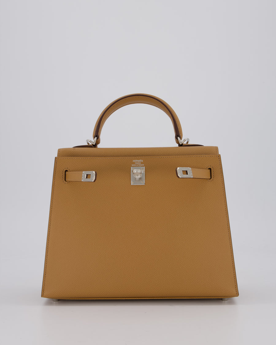 Hermès Kelly 25 Sellier Bag in Biscuit Epsom Leather with Palladium Hardware