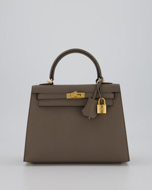 *RARE* Hermès Kelly 25 Sellier Bag in Gris Etain Epsom Leather with Gold Hardware