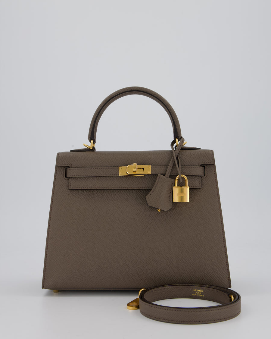 *RARE* Hermès Kelly 25 Sellier Bag in Gris Etain Epsom Leather with Gold Hardware