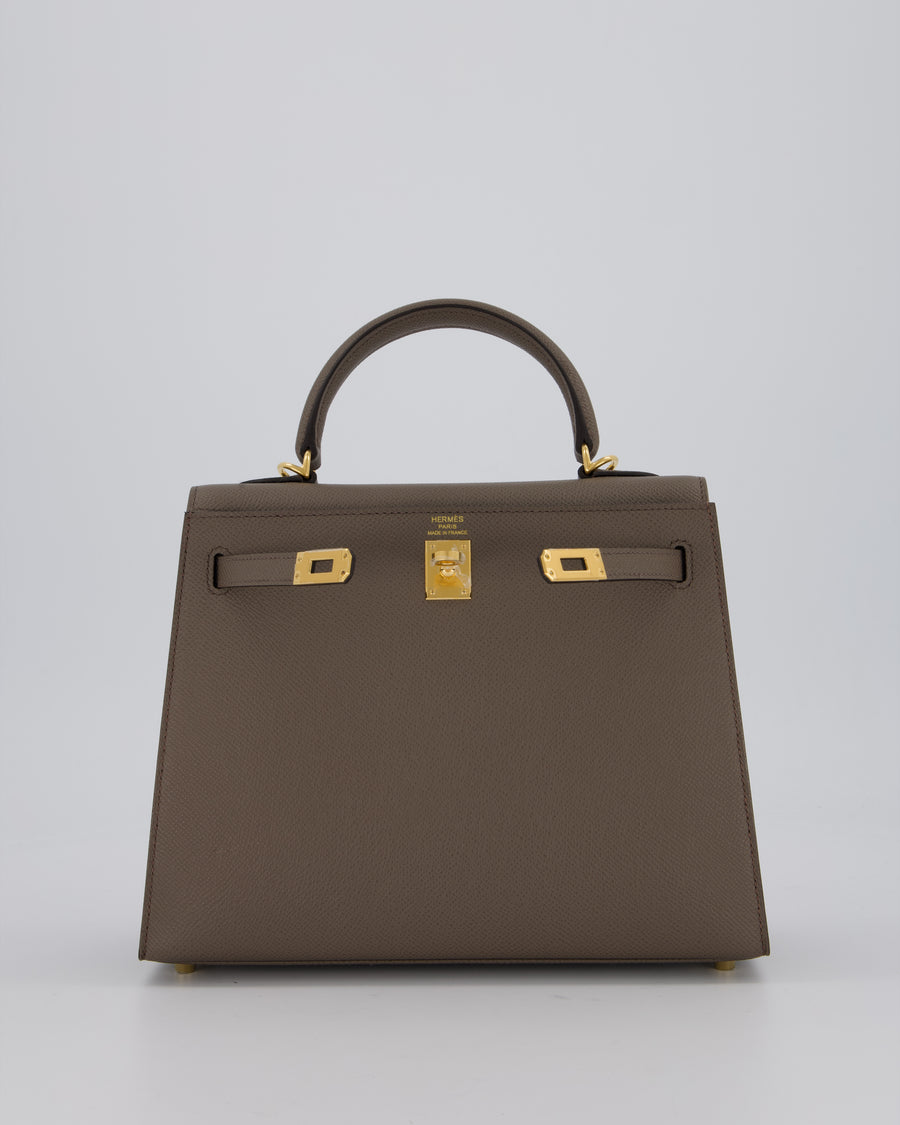 *RARE* Hermès Kelly 25 Sellier Bag in Gris Etain Epsom Leather with Gold Hardware