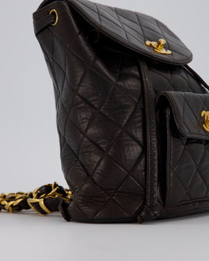 Chanel Dark Brown Vintage Medium Duma Backpack Bag in Lambskin Leather with 24K Gold Hardware