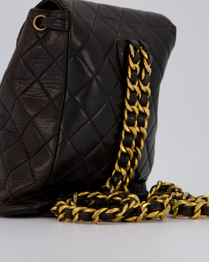 Chanel Dark Brown Vintage Medium Duma Backpack Bag in Lambskin Leather with 24K Gold Hardware
