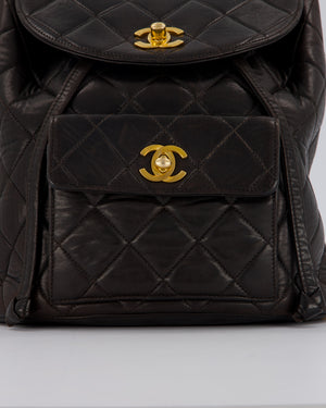 Chanel Dark Brown Vintage Medium Duma Backpack Bag in Lambskin Leather with 24K Gold Hardware