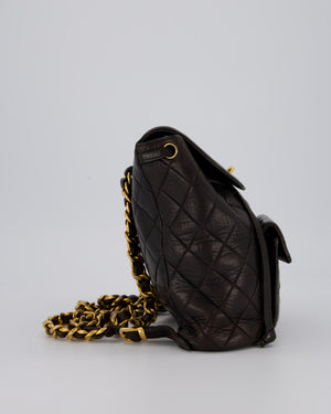 Chanel Dark Brown Vintage Medium Duma Backpack Bag in Lambskin Leather with 24K Gold Hardware