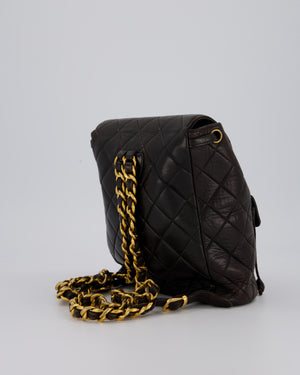 Chanel Dark Brown Vintage Medium Duma Backpack Bag in Lambskin Leather with 24K Gold Hardware