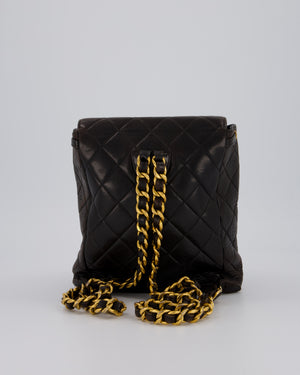 Chanel Dark Brown Vintage Medium Duma Backpack Bag in Lambskin Leather with 24K Gold Hardware