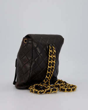 Chanel Dark Brown Vintage Medium Duma Backpack Bag in Lambskin Leather with 24K Gold Hardware