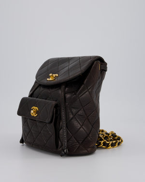 Chanel Dark Brown Vintage Medium Duma Backpack Bag in Lambskin Leather with 24K Gold Hardware