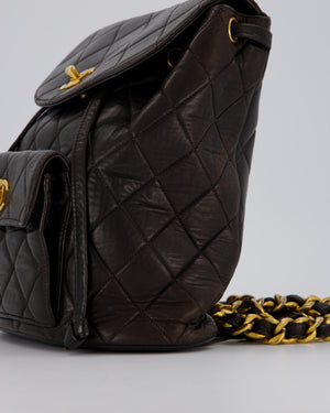 Chanel Dark Brown Vintage Medium Duma Backpack Bag in Lambskin Leather with 24K Gold Hardware