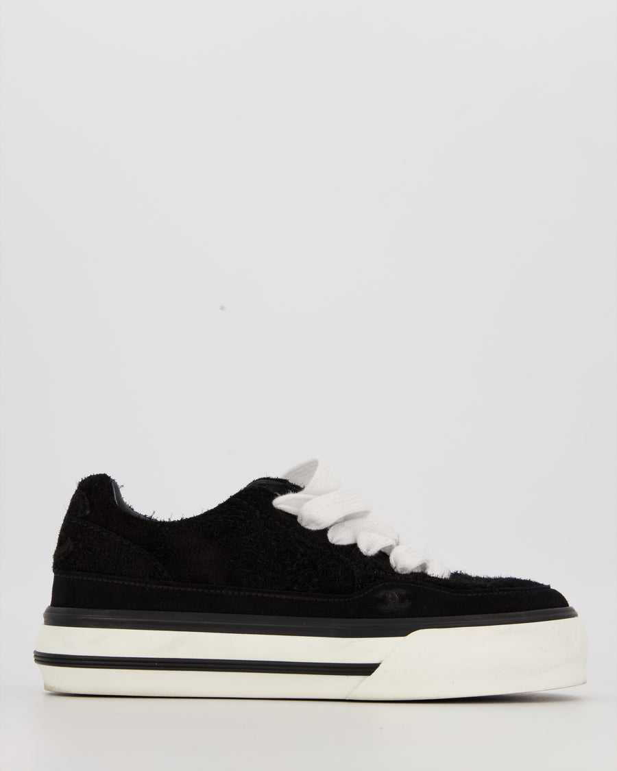 Chanel Black Suede Trainers with CC Logo Detail Size EU 37