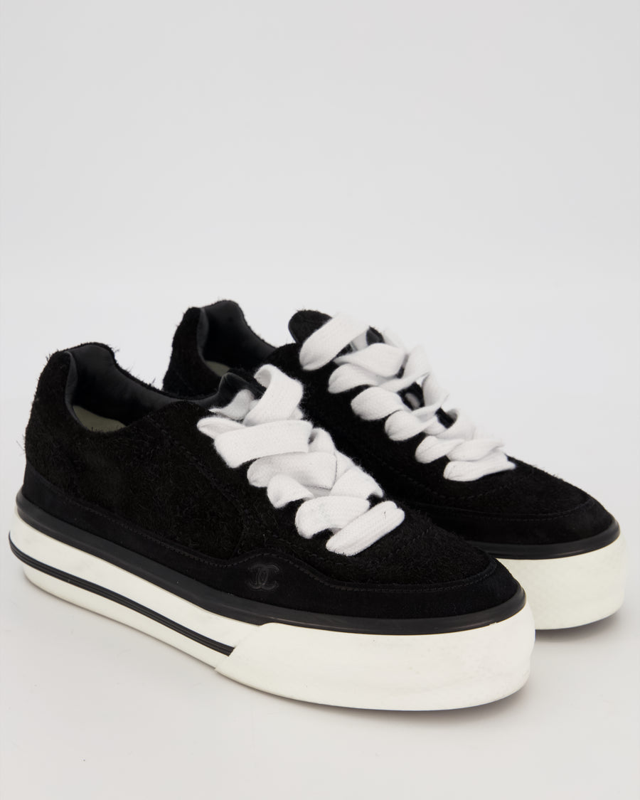 Chanel Black Suede Trainers with CC Logo Detail Size EU 37