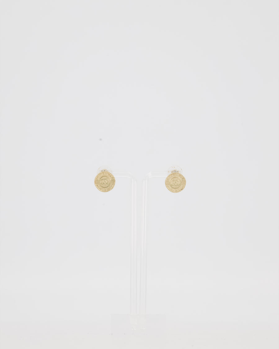 Chanel Champagne Gold Coin Earrings with CC Logo Rue Cambon