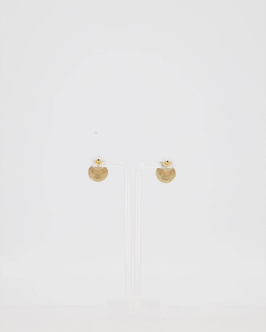 Chanel Champagne Gold Coin Earrings with CC Logo Rue Cambon