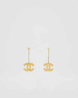 Chanel Gold Baroque CC Logo Large Drop Earrings