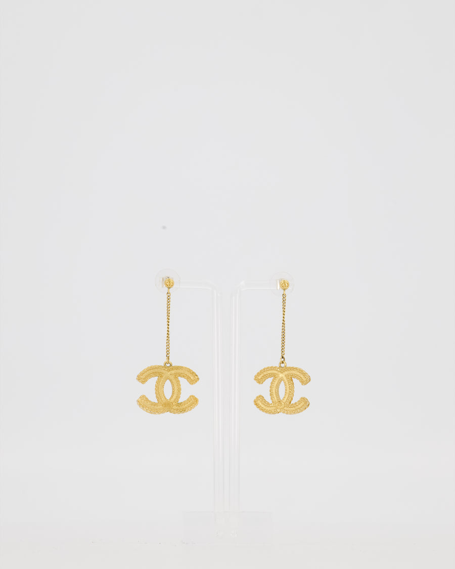 Chanel Gold Baroque CC Logo Large Drop Earrings