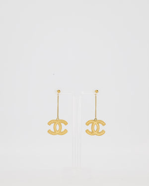 Chanel Gold Baroque CC Logo Large Drop Earrings