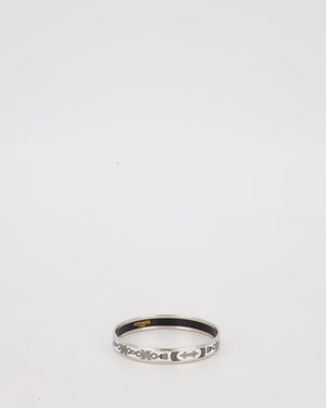 Hermès Enamel Printed Narrow Grand Apparat Bangle in White and Silver Hardware