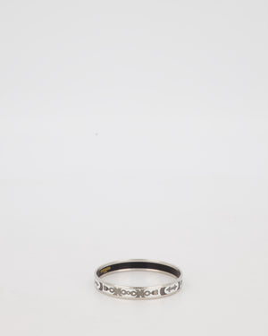 Hermès Enamel Printed Narrow Grand Apparat Bangle in White and Silver Hardware