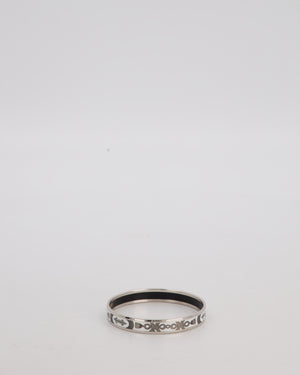 Hermès Enamel Printed Narrow Grand Apparat Bangle in White and Silver Hardware