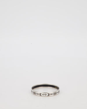 Hermès Enamel Printed Narrow Grand Apparat Bangle in White and Silver Hardware