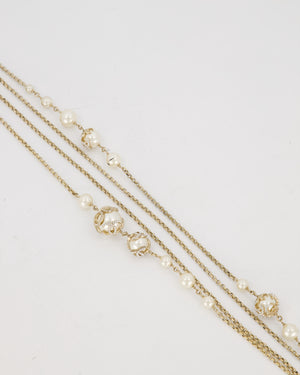 *HOT* Chanel Champagne Gold Long Necklace with Pearls and CC Details