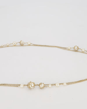 *HOT* Chanel Champagne Gold Long Necklace with Pearls and CC Details