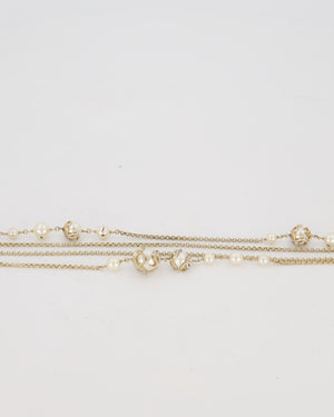 *HOT* Chanel Champagne Gold Long Necklace with Pearls and CC Details