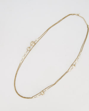 *HOT* Chanel Champagne Gold Long Necklace with Pearls and CC Details