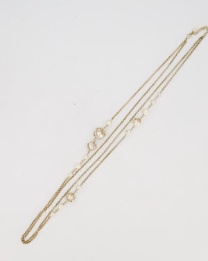 *HOT* Chanel Champagne Gold Long Necklace with Pearls and CC Details