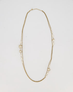 *HOT* Chanel Champagne Gold Long Necklace with Pearls and CC Details