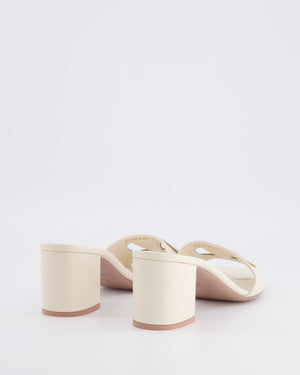 Valentino White Leather V-Logo Signature Heeled Mules with Gold Detail Size EU 37.5