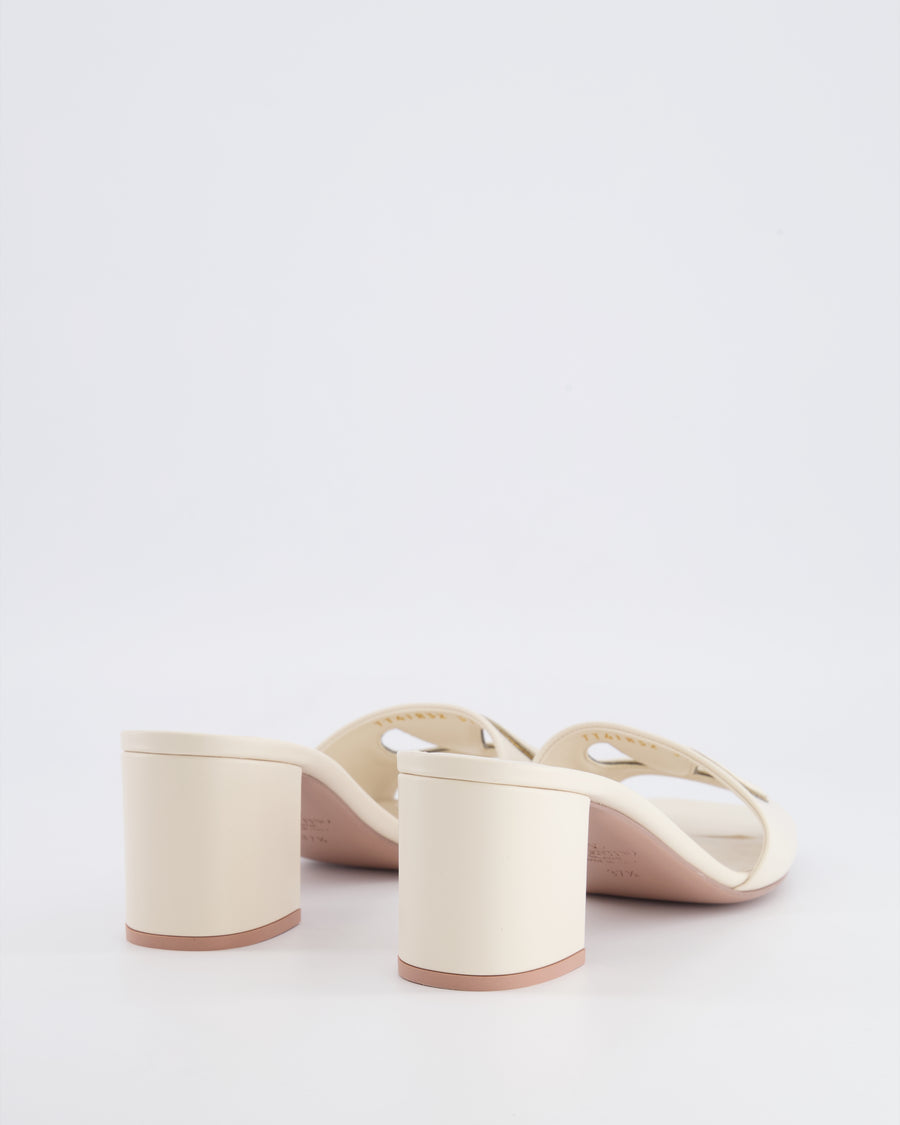 Valentino White Leather V-Logo Signature Heeled Mules with Gold Detail Size EU 37.5