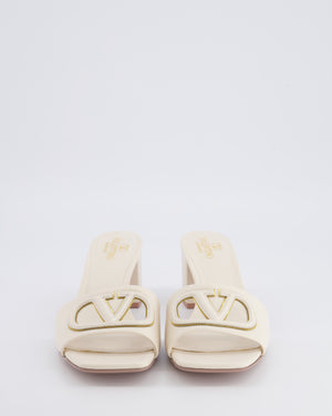 Valentino White Leather V-Logo Signature Heeled Mules with Gold Detail Size EU 37.5