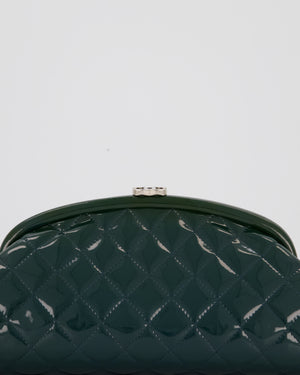 Chanel Dark Green Qulited Patent Leather Classic Clutch Bag in Silver Hardware