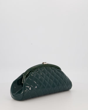 Chanel Dark Green Qulited Patent Leather Classic Clutch Bag in Silver Hardware
