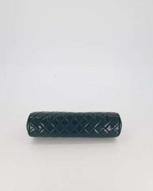 Chanel Dark Green Qulited Patent Leather Classic Clutch Bag in Silver Hardware